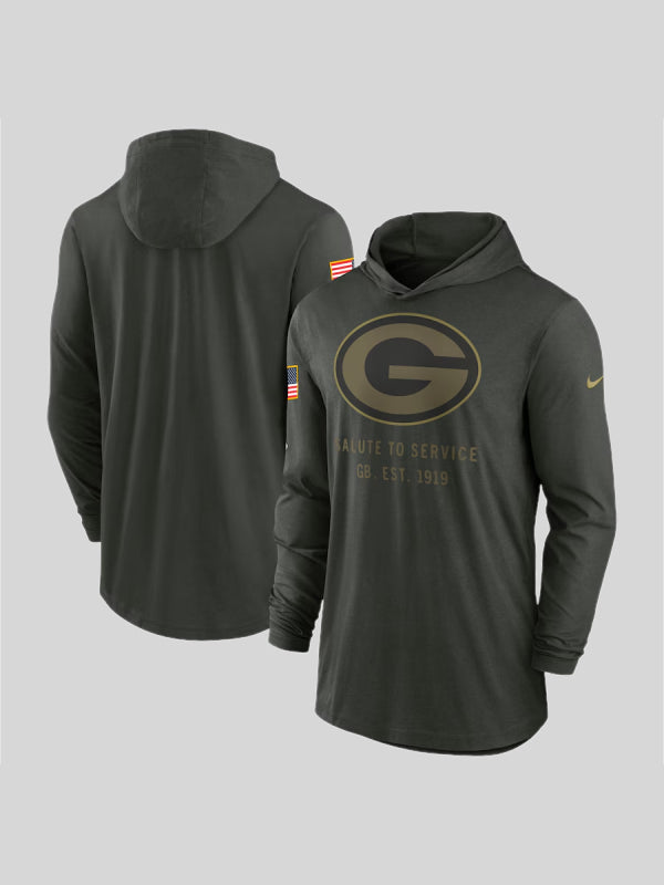 Green Bay Packers 2025 Salute to Service Hooded Long Sleeve T-shirt 