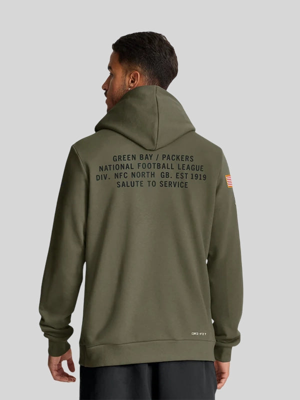 Green Bay Packers Nike 2025 Salute to Service Sideline Standard Issue Dri FIT Hoodie Olive