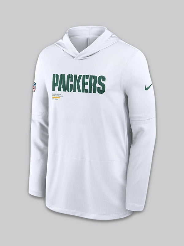 Green Bay Packers White Sideline Hooded T-Shirt