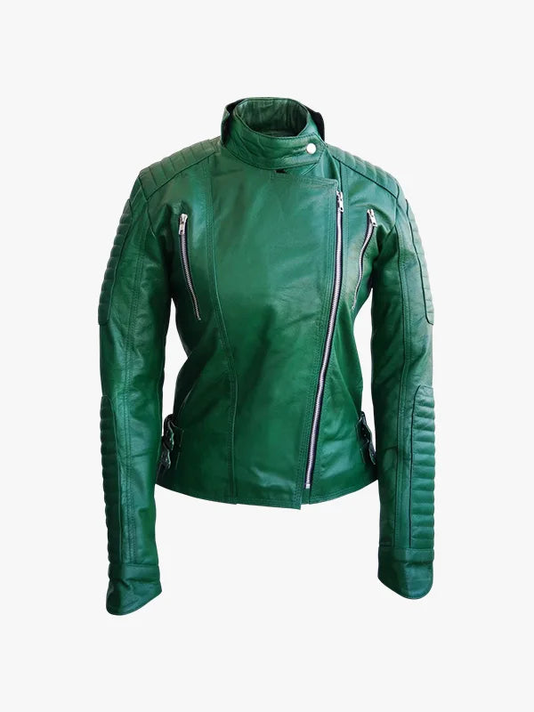Green Brando Women Biker Jacket