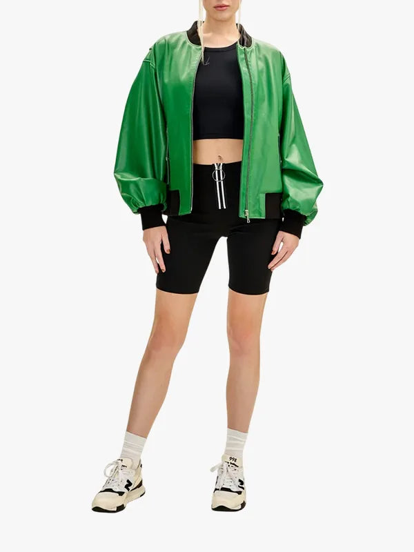 Green Oversized Bomber Jacket