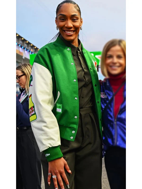 Green White Gatorade Varsity Jacket Aja Wilson