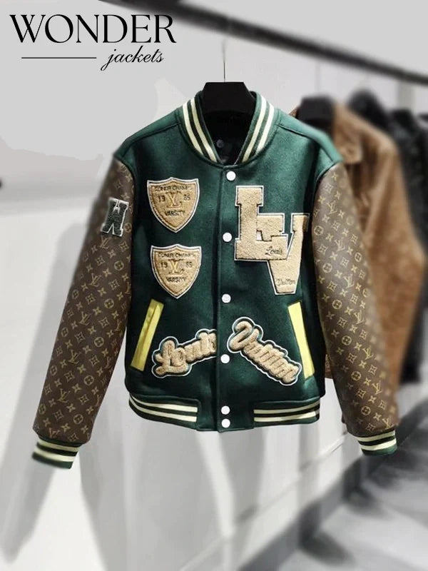 Green and Brown LV Atelier Fight Camp Varsity Jacket