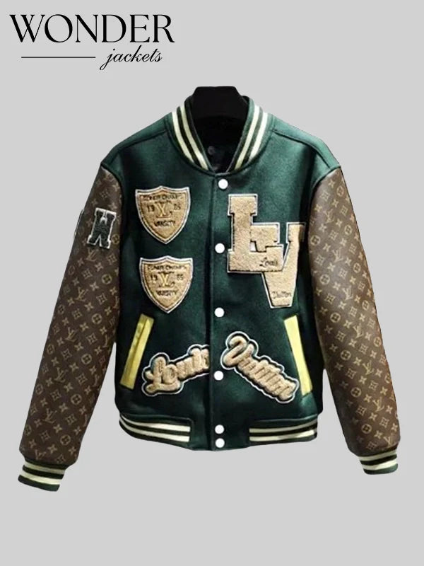 Green and Brown LV VarsityJ acket Atelier Fight Camp