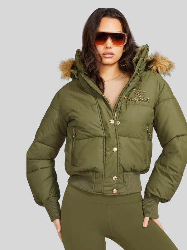 Green baby phat puffer jacket with fur hood