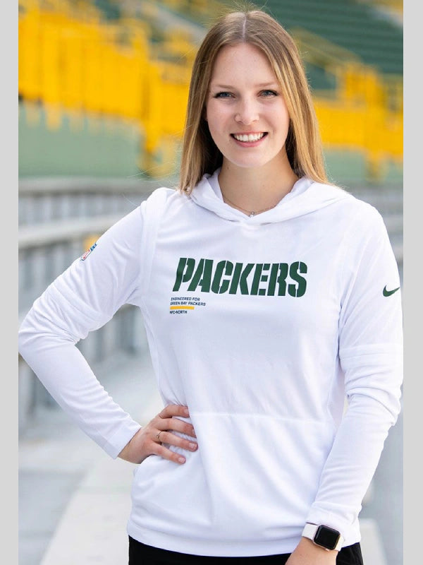 Green Bay Packers Nike Sideline Womens White Hoodie