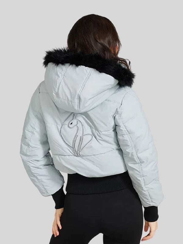Grey baby phat puffer jacket with fur hood
