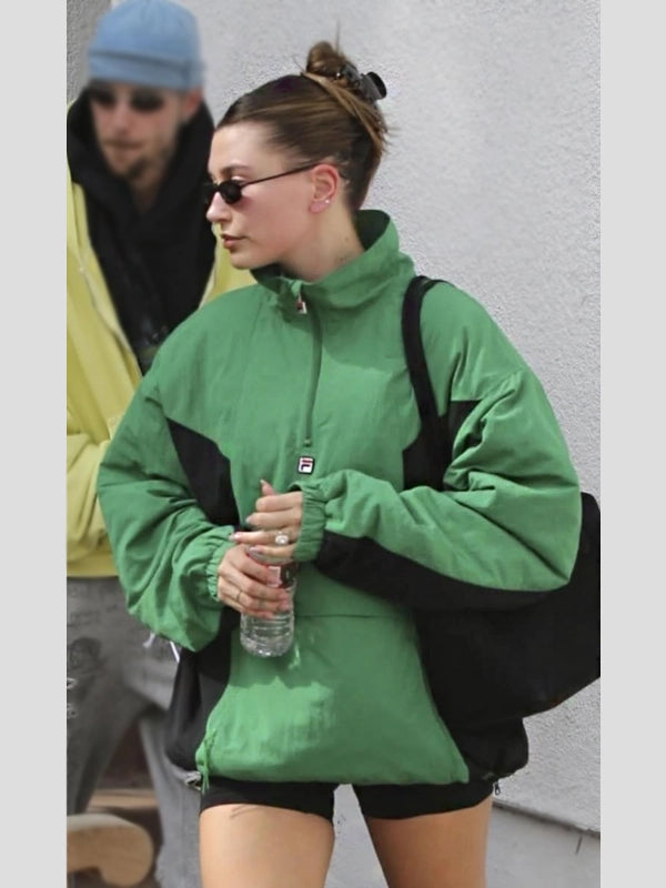 Hailey Bieber Green Half-Zip Anorak Jacket