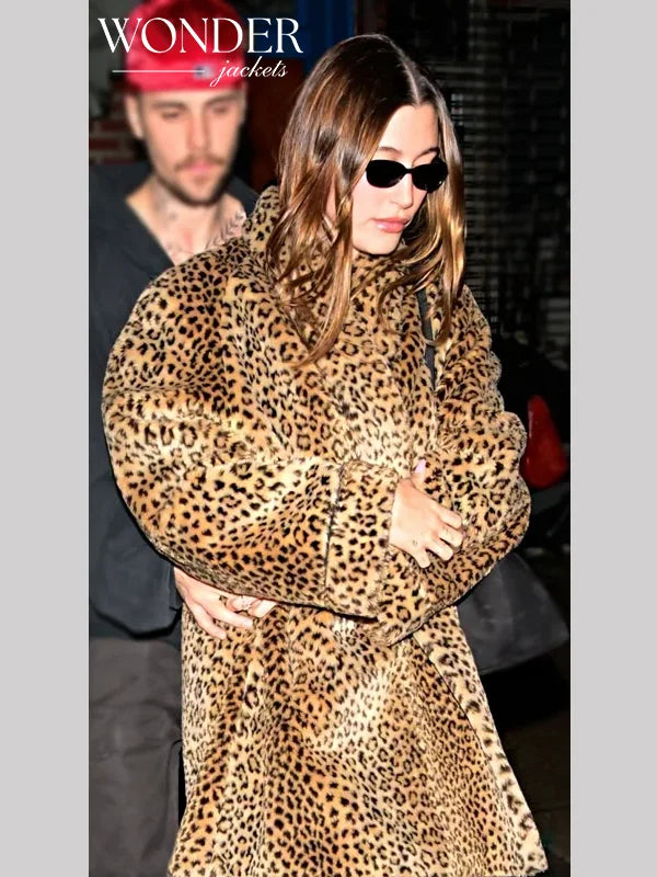 Hailey Bieber Leopard Coat