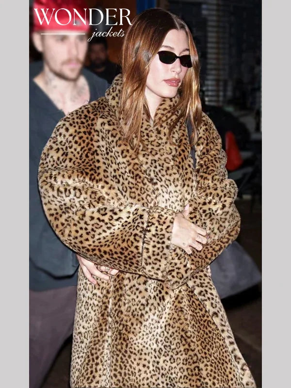 Hailey Bieber Leopard Print Coat