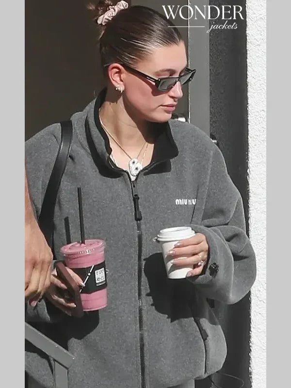 Hailey Bieber MIU MIU Fleece Sweatshirt