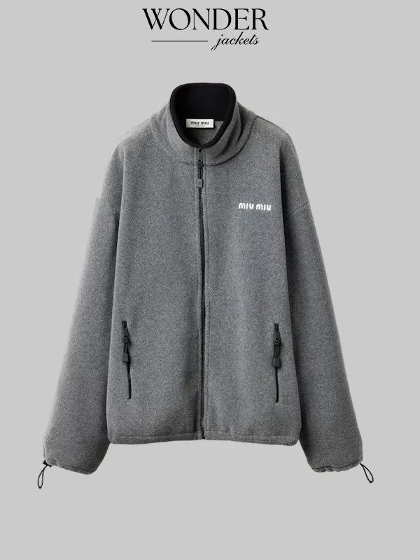 Hailey Bieber MIU MIU Grey Fleece Sweatshirt