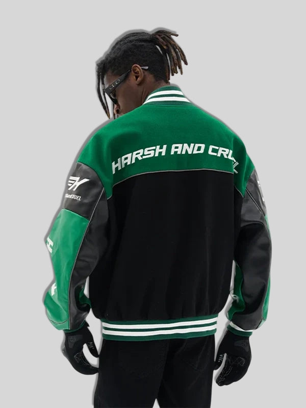 Harsh And Cruel Embroidered Racing Jacket Green
