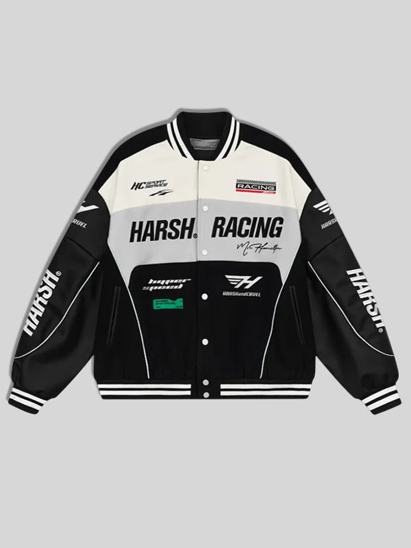 Harsh And Cruel Woolen Embroidered Racing Jacket Black