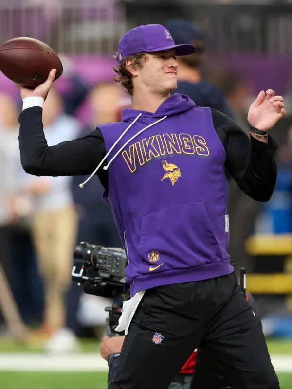 J.J. McCarthy Vikings Nike 2025 Sideline Sleeveless Hoodie