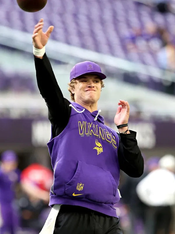 J.J. McCarthy Vikings Nike Sideline Sleeveless Hoodie