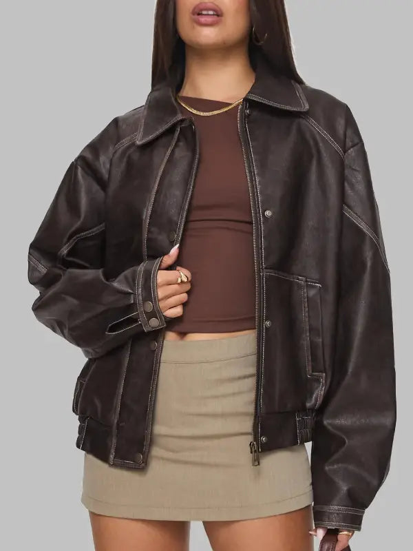 Jaxton Faux Leather Jacket Brown