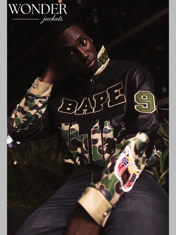 Jeff Hamilton x Bape Military Camo Leather Jacket