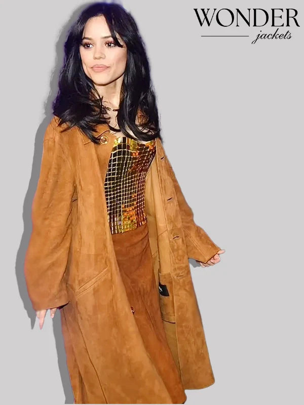 Jenna Ortega SNL 50 Homecoming Suede Leather Coat