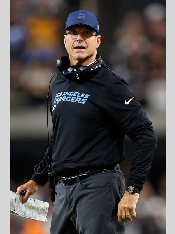 Jim Harbaugh Chargers Sideline Long Sleeve Black Hoodie T-Shirt