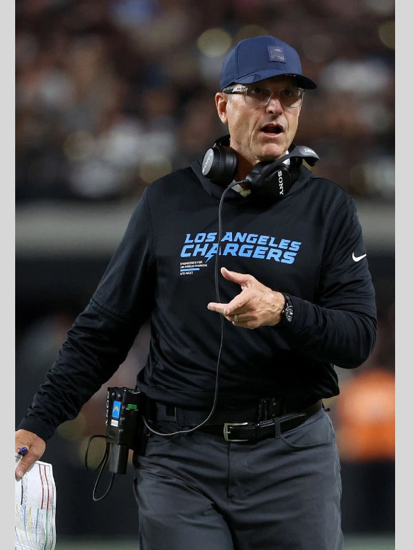 Jim Harbaugh Chargers Sideline Long Sleeve Hoodie T-Shirt