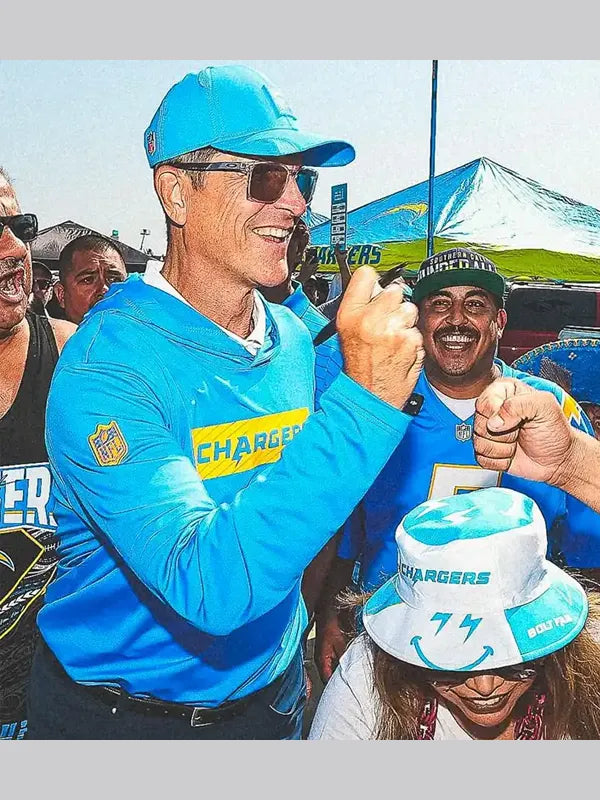 Jim Harbaugh Los Angeles Chargers Sideline Blue Hoodie