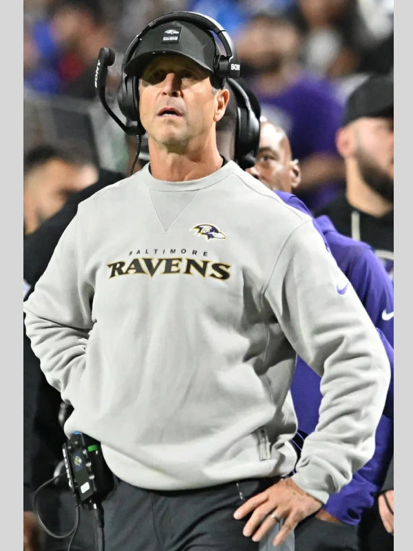John Harbaugh Ravens Sideline Grey Sweatshirt