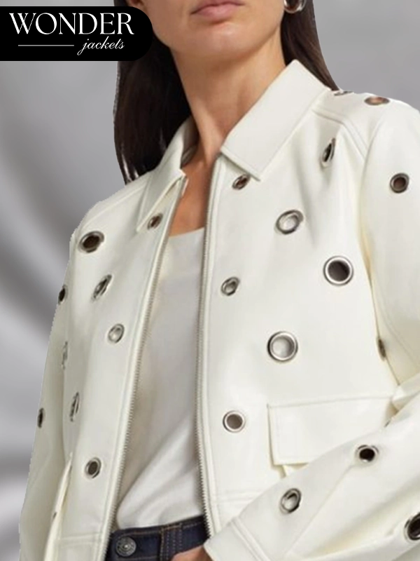  Joy Behar The View 2025 Joy Behar White Grommet Detail Leather Jacket