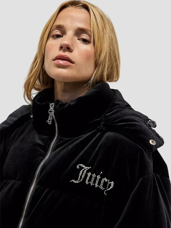 Juicy Couture Black Rosalia Hooded Puffer Jacket