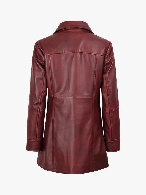 Kandis Women's Maroon Real Leather Car Coat
