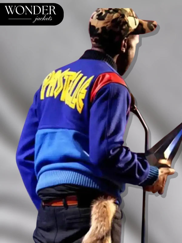 Kanye West Pastelle Blue Letterman Jacket