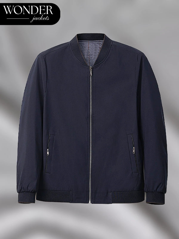 Karan Soni’s Navy Blue Bomber Jacket from A Nice Indian Boy