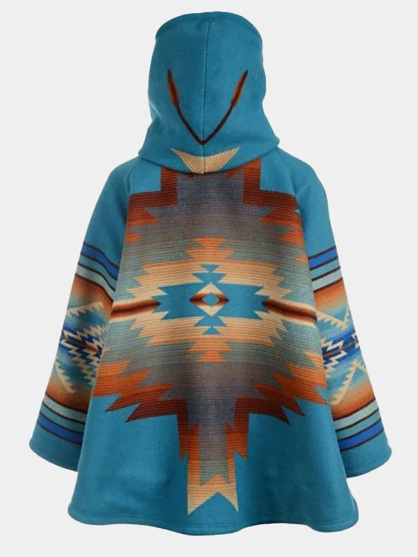 Kelly Reilly Yellowstone Poncho Blue Hooded Coat