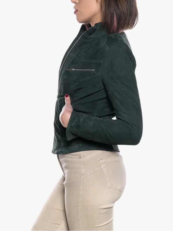 Kelly Women Green Genuine Leather Suede Jacket