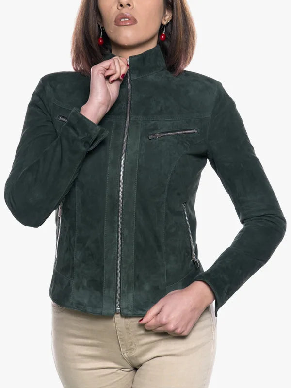 Kelly Women Green Suede Jacket