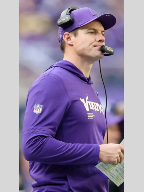 Kevin OConnell Minnesota Vikings Sideline LongSleeve Hoodie T-Shirt Purple