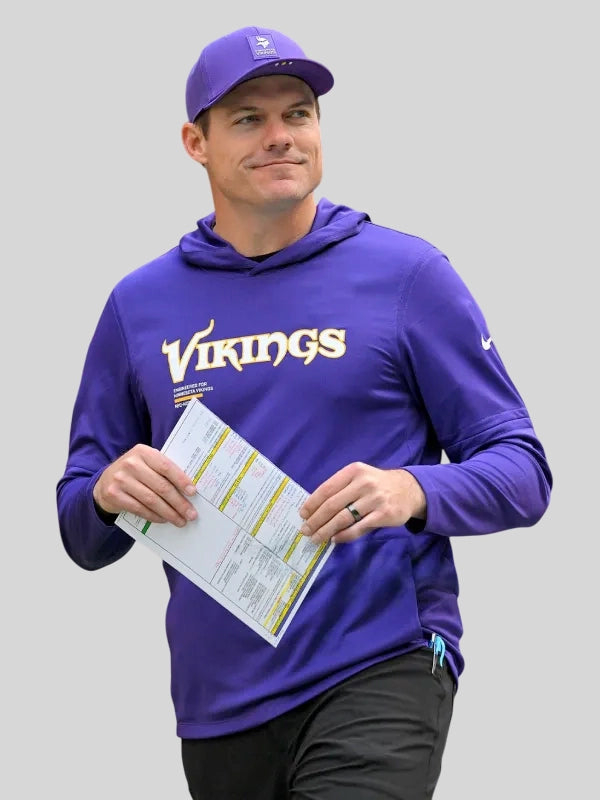 Kevin OConnell Vikings Sideline Long Sleeve Hoodie T-Shirt Purple