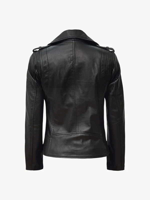 Kirsten Asymmetrical Black Leather Motorcycle Jacket
