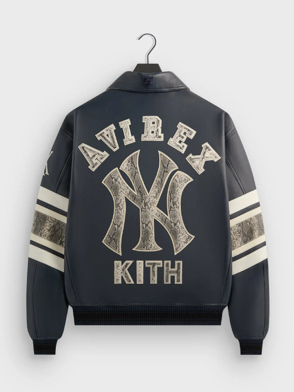 Kith AVIREX for the New York Yankees Leather Bomber Jacket Blue