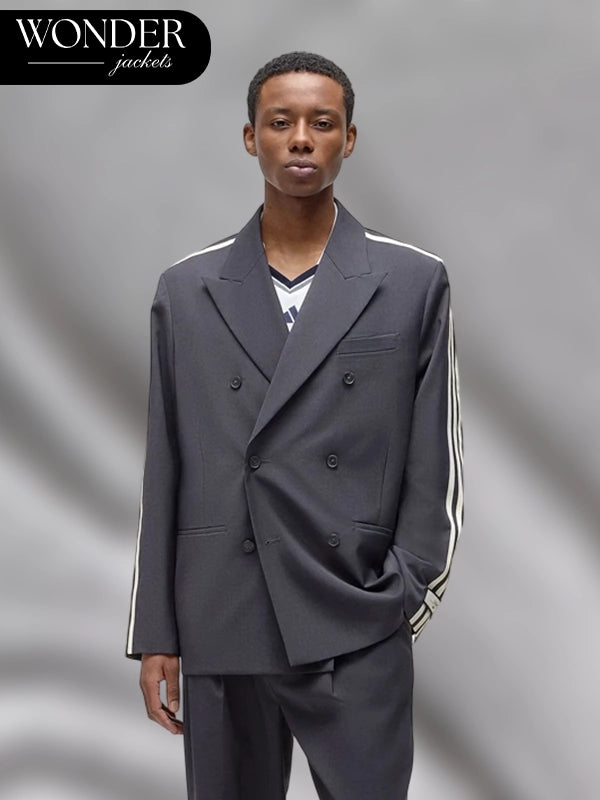 Kith Adidas 3 Striped Double Breasted Blazer Grey