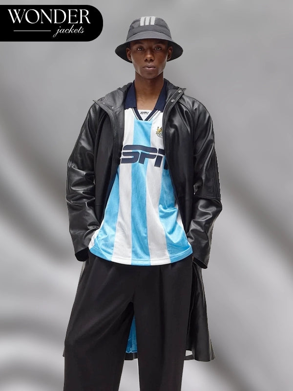 Kith Adidas Black Leather Coat with Hood