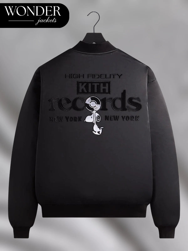 Kith x Peanuts Black Satin Bomber Jacket