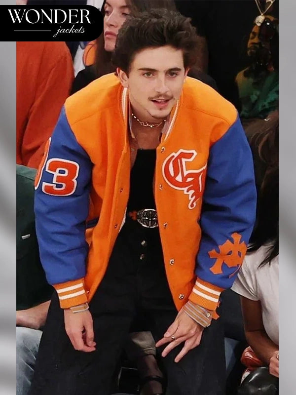 Knicks vs. Pacers game Timothee Chalamet Varsity Jacket