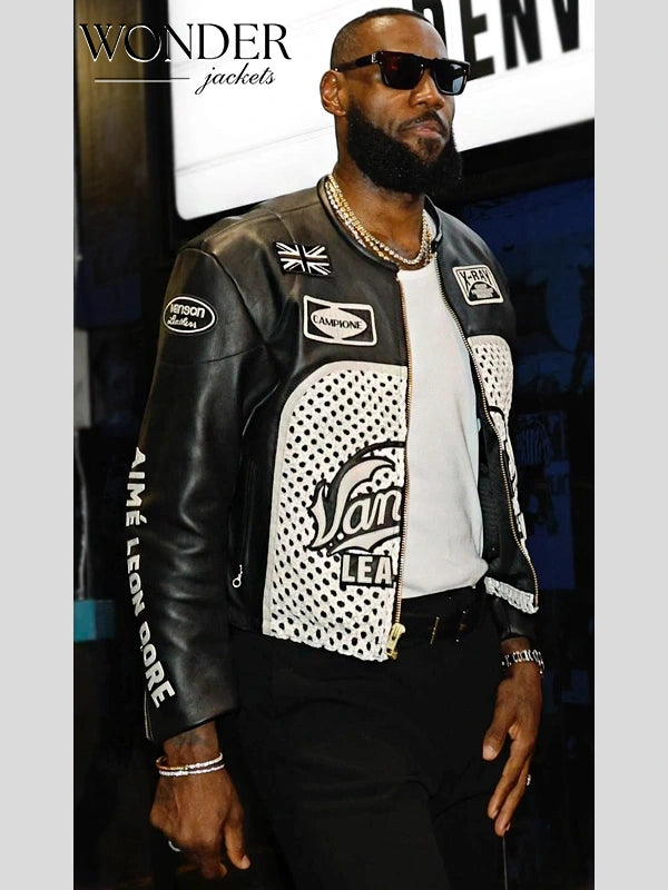 Lakers Lebron James Aime Leon Career 40k Black Leather Jacket