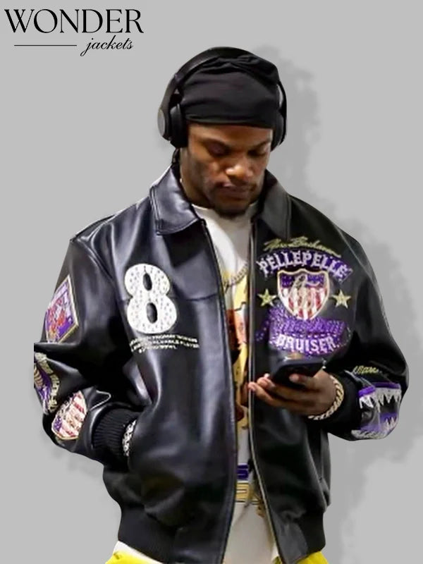 Lamar Jackson Pelle Pelle American Bruiser Black Leather Jacket