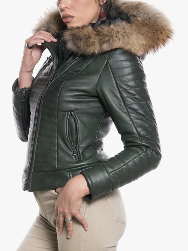 Lasmara Women’s Green Jacket With Shearling Hooded 