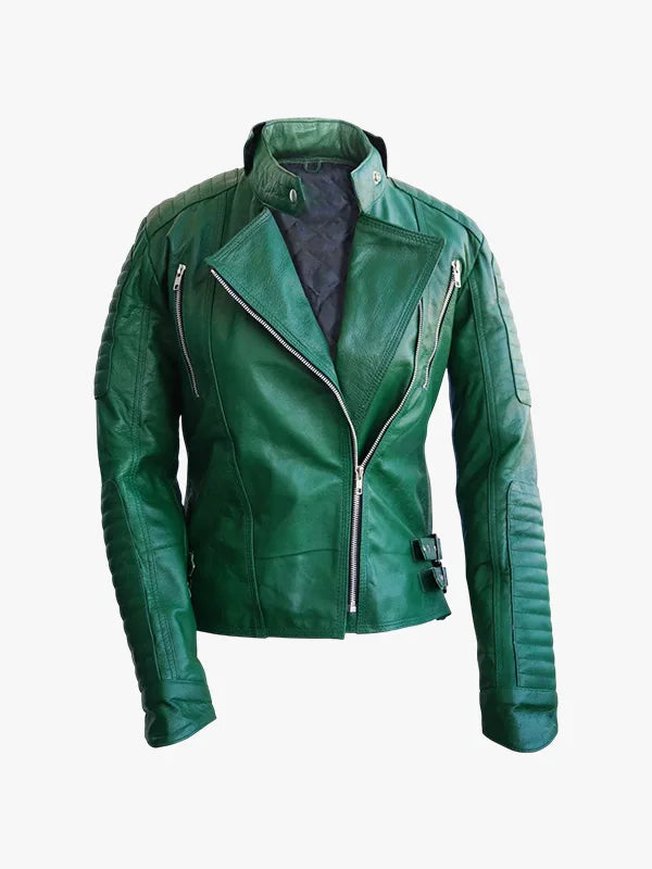 Leather Skin Green Brando Women Biker Jacket