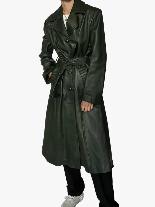 Leather Trench 70s Dark Green Coat