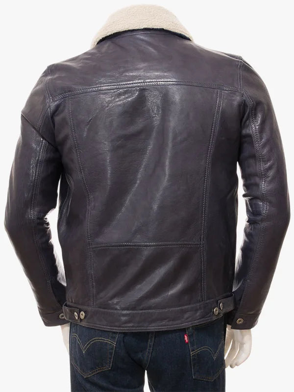 Leather Trucker Jacket with Shearling Collar