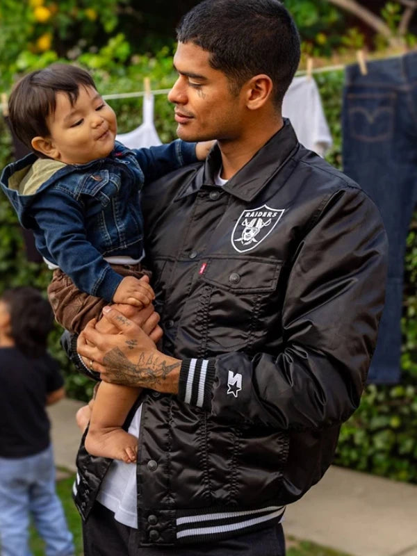 Levis X Starter Raiders Black Satin Trucker Jacket